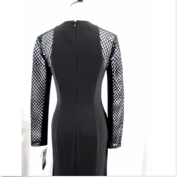 Xscape Black Mesh Cutout Long Sleeve Gown - Picture 7 of 8